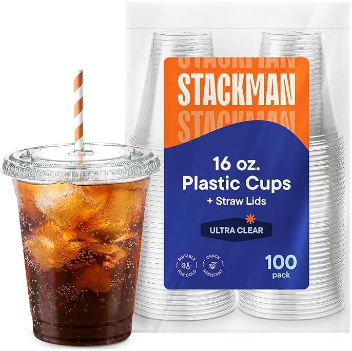 16 oz Clear Plastic Cups with Straw-Slot Lids [100 Sets] PET Crystal Clear Disposable Cups with Lids - Durable Cup. BPA Free + Crack Resistant, for Coffee, Juice, Shakes - Image 5