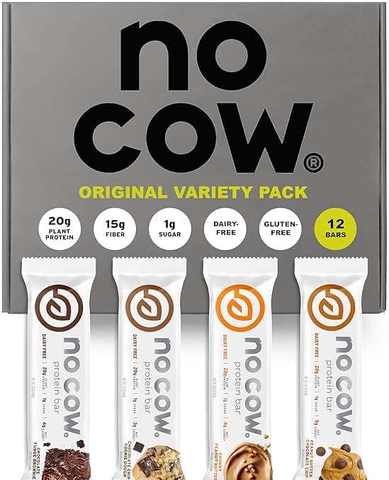 No Cow Vegan Protein Bars, Upgraded Original Variety Pack | 20g Plant Based Protein, Gluten Free, Dairy Free, Soy Free, Keto Friendly, Low Sugar, High Fiber Snack Bars | Pack of 12 - Image 1