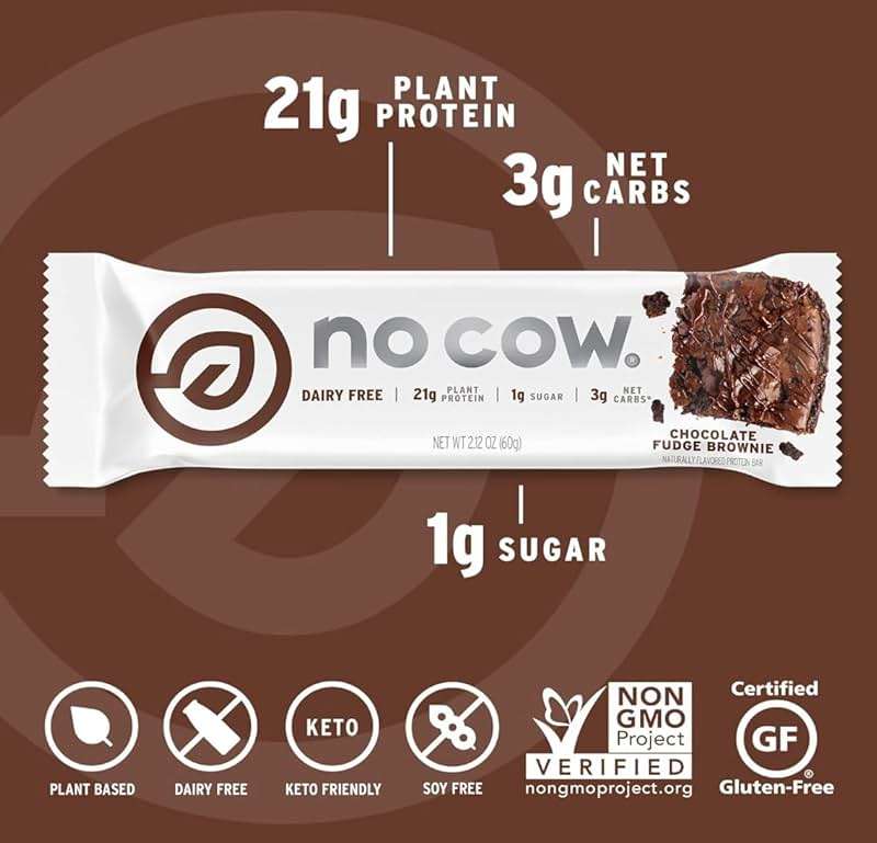 No Cow Vegan Protein Bars, Upgraded Original Variety Pack | 20g Plant Based Protein, Gluten Free, Dairy Free, Soy Free, Keto Friendly, Low Sugar, High Fiber Snack Bars | Pack of 12 - Image 4