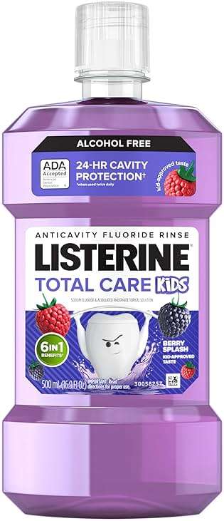 Listerine Total Care Kids Mouthwash, ADA Accepted, Alcohol-Free Anticavity Fluoride Mouthwash, Children's Mouthwash for Cavity Protection and Fresh Breath, Berry Flavor, 500 mL - Image 1