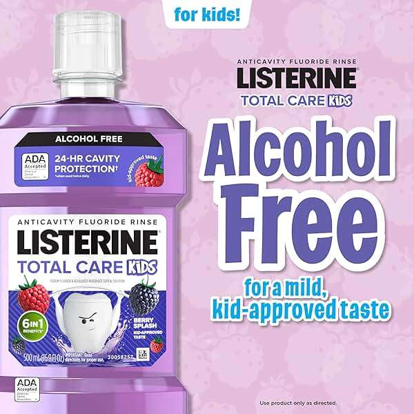 Listerine Total Care Kids Mouthwash, ADA Accepted, Alcohol-Free Anticavity Fluoride Mouthwash, Children's Mouthwash for Cavity Protection and Fresh Breath, Berry Flavor, 500 mL - Image 5