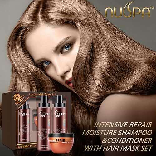 Nuspa Moroccan Argan Oil Hair Care Set - Sulfate Free for Damaged, Dry, Frizzy, Color Safe, Keratin Treated Hair with Long Lasting Shine - Image 2