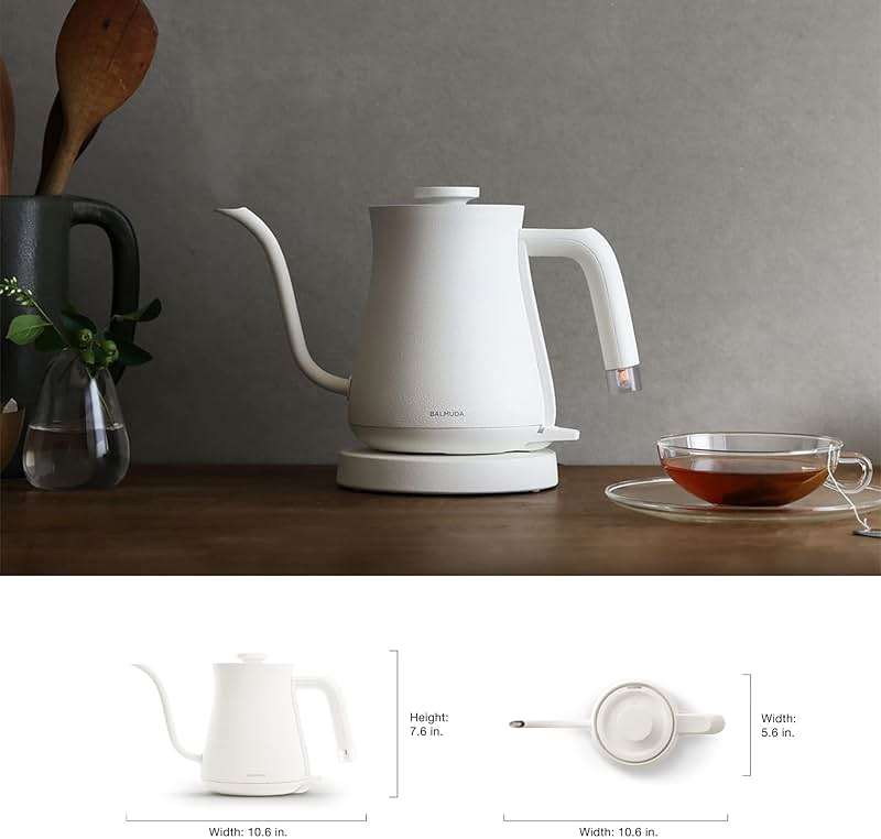 BALMUDA The Kettle | Electric Gooseneck Kettle | Lightweight | Stainless Steel | 0.6L (20fl oz) Capacity | Neon Light Indicator | Perfect for Tea and Coffee | US Version | White - Image 3