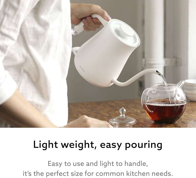 BALMUDA The Kettle | Electric Gooseneck Kettle | Lightweight | Stainless Steel | 0.6L (20fl oz) Capacity | Neon Light Indicator | Perfect for Tea and Coffee | US Version | White - Image 4