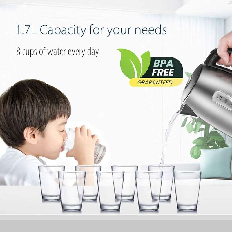 COMFEE' Stainless Steel Electric Kettle, 1.7 Liter Tea Kettle Electric & Hot Water Kettle, 1500W Fast Boil with LED Light, Auto Shut-Off and Boil-Dry Protection - Image 3