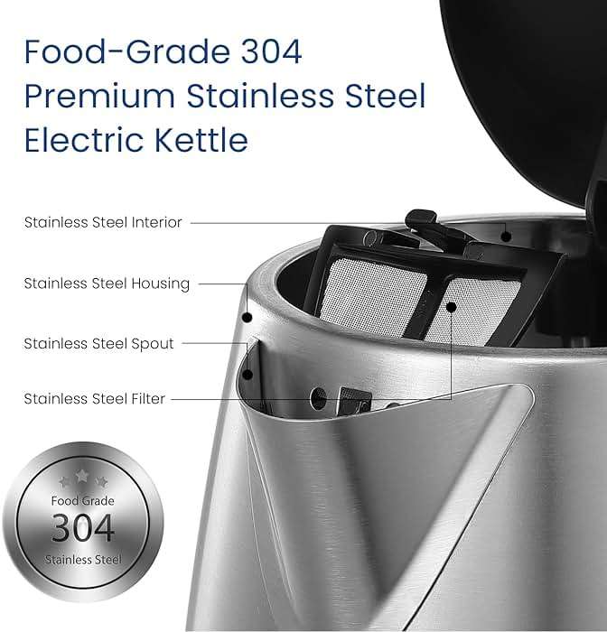 COMFEE' Stainless Steel Electric Kettle, 1.7 Liter Tea Kettle Electric & Hot Water Kettle, 1500W Fast Boil with LED Light, Auto Shut-Off and Boil-Dry Protection - Image 4
