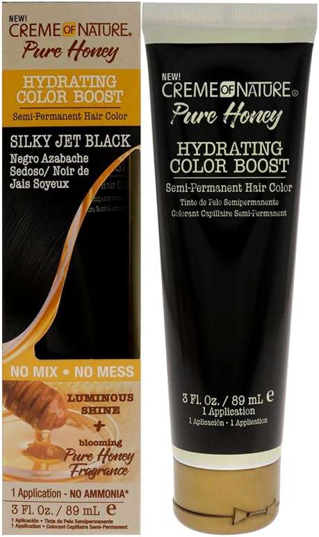 Creme of Nature Pure Honey Hydrating Color Boost Semi-Permanent Hair Color - Silky Jet Black Hair Color Unisex 3 oz - Image 1