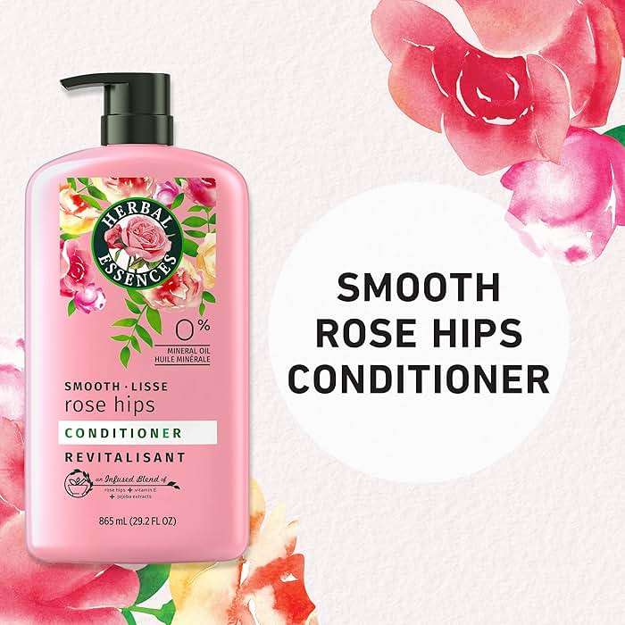 Herbal Essences Conditioner, Rose Hips- Smooth Collection, Shiny Hair with Vitamin E & Jojoba, Safe for Color Treated Hair, Floral Scent, Cruelty-Free, Dermatologist-Tested, 29.2 Fl Oz - Image 3