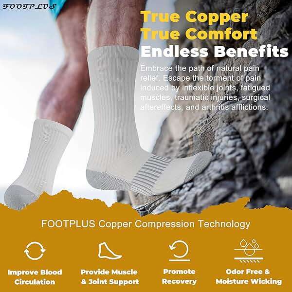 FOOTPLUS Hiking Copper Compression Socks,Unisex Cushioned Sole Arch Support Athletic Crew Running Socks - Image 2