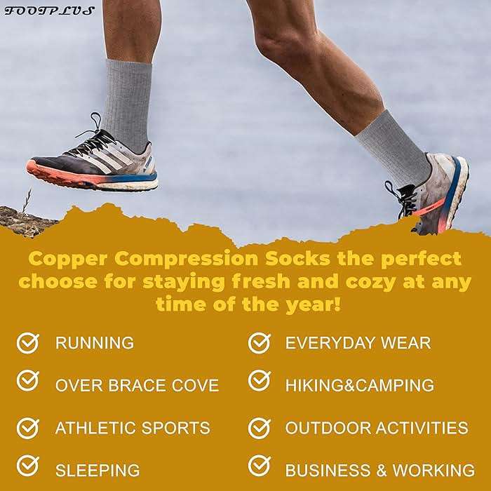 FOOTPLUS Hiking Copper Compression Socks,Unisex Cushioned Sole Arch Support Athletic Crew Running Socks - Image 7