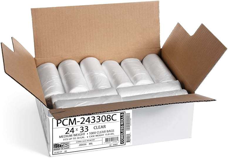 Aluf Plastics 12-16 Gallon Clear Trash Bags (1000 Count) - 24" x 33" - PCM Series Premium High Density 8 Micron Equivalent Garbage Bags for Bathroom, Office, Industrial, Commercial, Janitorial - Image 2
