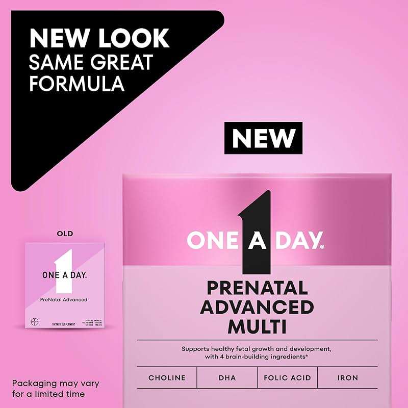 One A Day Prenatal Advanced- Prenatal Vitamins with Folic Acid, Choline, DHA & Iron, Pregnancy Vitamins for Women to Support Baby’s Development, 60+60 Ct (120 Total Set) (Packaging May Vary) - Image 2