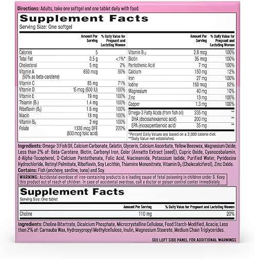 One A Day Prenatal Advanced- Prenatal Vitamins with Folic Acid, Choline, DHA & Iron, Pregnancy Vitamins for Women to Support Baby’s Development, 60+60 Ct (120 Total Set) (Packaging May Vary) - Image 8