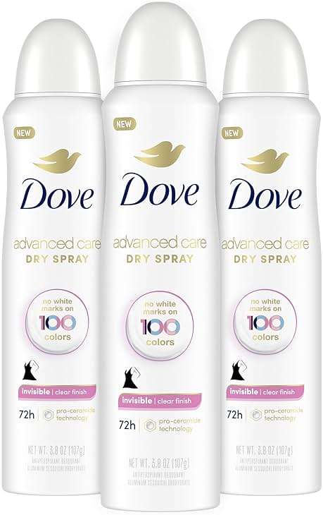 Dove Advanced Care Antiperspirant Deodorant Spray Clear Finish 3 Count Invisible antiperspirant Deodorant Tested on 100 colors 72-Hour Odor and Sweat Protection with Pro-Ceramide Technology 3.8 oz - Image 1