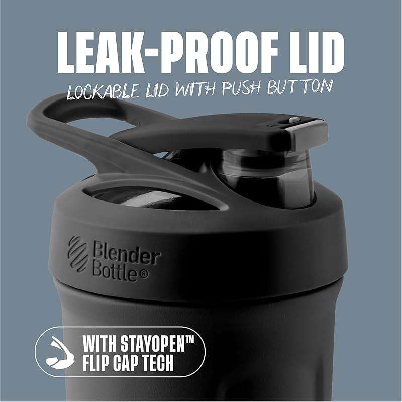 BlenderBottle Strada Shaker Cup Insulated Stainless Steel Water Bottle with Wire Whisk, 24-Ounce, Black - Image 3