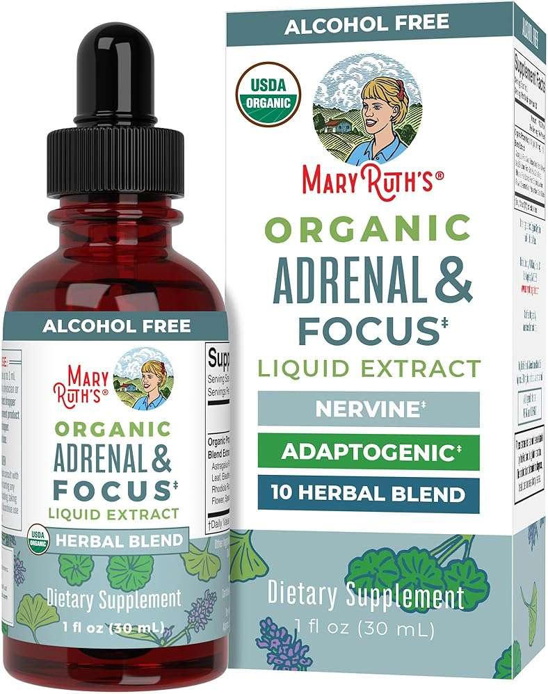 MARYRUTH'S Adrenal & Focus Drops | Supplement for Focus & Stress Support | Adaptogenic & Nervine Herbs | Ginkgo Leaf, Astragalus Root, & More | Vegan | USDA Organic | CLP Certified | Non-GMO | 1 oz - Image 1