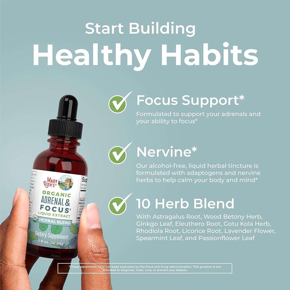 MARYRUTH'S Adrenal & Focus Drops | Supplement for Focus & Stress Support | Adaptogenic & Nervine Herbs | Ginkgo Leaf, Astragalus Root, & More | Vegan | USDA Organic | CLP Certified | Non-GMO | 1 oz - Image 5