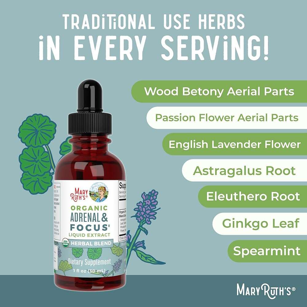 MARYRUTH'S Adrenal & Focus Drops | Supplement for Focus & Stress Support | Adaptogenic & Nervine Herbs | Ginkgo Leaf, Astragalus Root, & More | Vegan | USDA Organic | CLP Certified | Non-GMO | 1 oz - Image 7