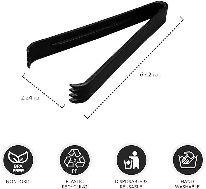 Party Essentials 6.5" Plastic Serving Tongs, 8-Count, Black - Image 3