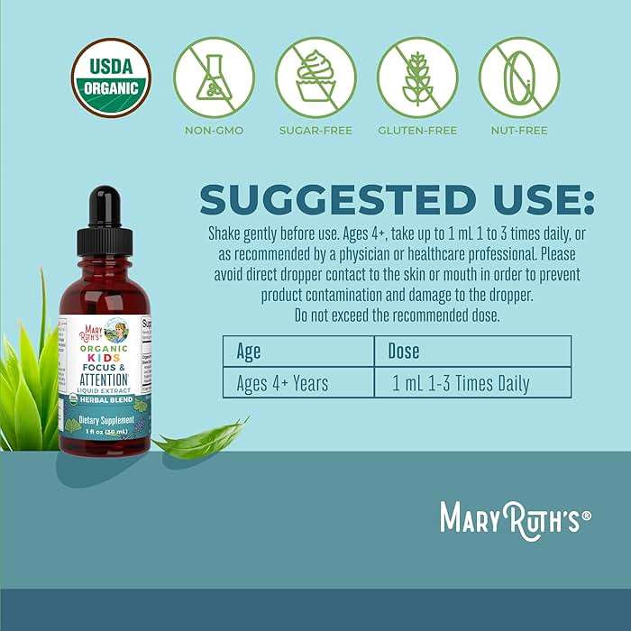 MARYRUTH'S Kids Focus & Attention Drops | USDA Organic Drops | Ginkgo Biloba | Rhodiola Root & Licorice Root | Adaptogenic | Calm | Vegan | Non-GMO | Gluten Free | 30 Servings - Image 3