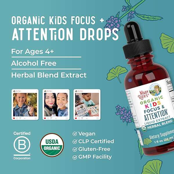 MARYRUTH'S Kids Focus & Attention Drops | USDA Organic Drops | Ginkgo Biloba | Rhodiola Root & Licorice Root | Adaptogenic | Calm | Vegan | Non-GMO | Gluten Free | 30 Servings - Image 8