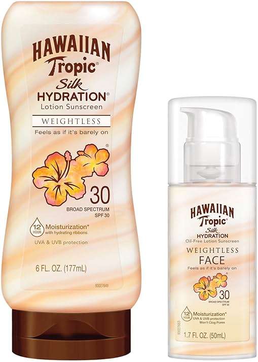 Hawaiian Tropic Silk Hydration Weightless Sunscreen Pack - SPF 30 Broad Spectrum Sunscreen Lotion (6oz) & Face Lotion (1.7oz) - Image 1