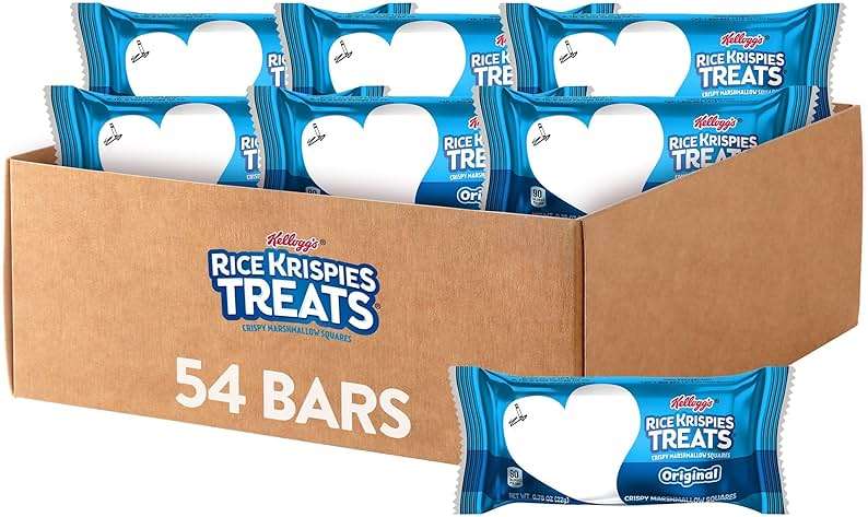 Rice Krispies Treats Crispy Marshmallow Squares, Kids Snacks, Cereal Bars, Original, 3.329lb Box (54 Bars) - Image 1