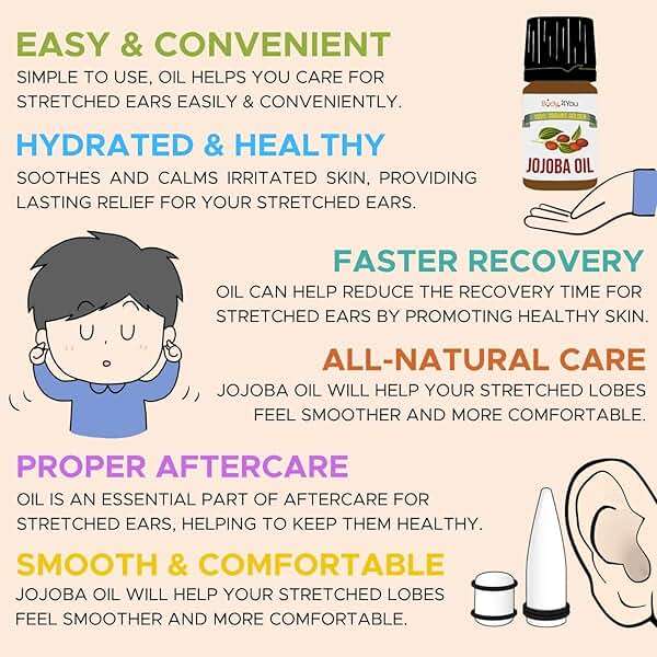 BodyJ4You Organic Jojoba Oil Piercing Aftercare - USDA 100% Pure Cold Pressed Ear Stretching Oil - Gauge Care Nose Septum Cartilage Tragus Navel - Natural Skin Recovery Moisturizer Vegan - 0.17 Fl Oz - Image 5