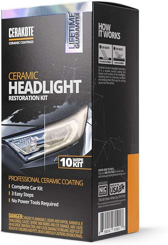 CERAKOTE® Ceramic Headlight Restoration Kit – Guaranteed To Last As Long As You Own Your Vehicle – Brings Headlights Back to Like New Condition - No Power Tools Required - 10 Wipe Kit - Image 1
