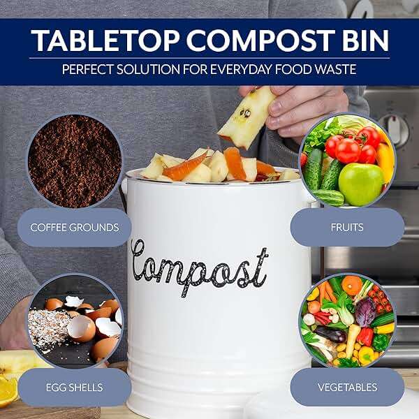 AuldHome Design Kitchen Compost Bin for Countertop | 1.3 Gallon Composting Bucket with Lid | Includes 3 Charcoal Filters | (White Enamel) - Image 5
