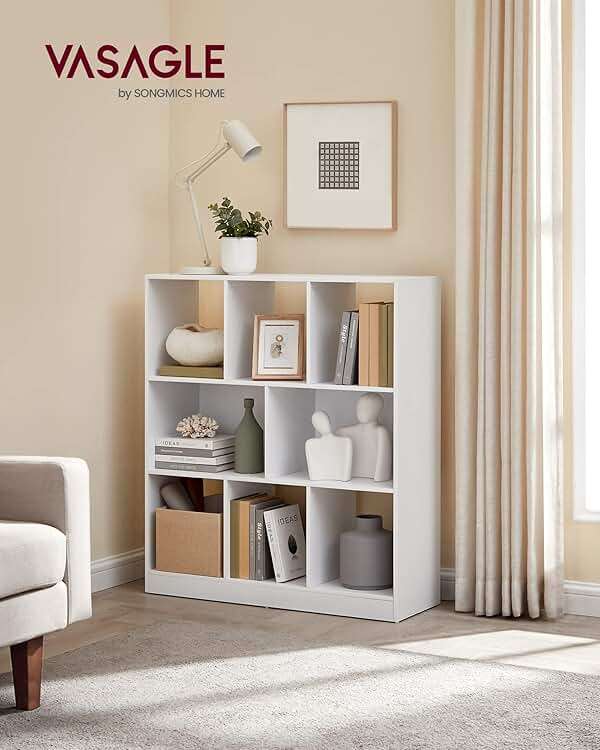 VASAGLE Bookcase, Bookshelf, Freestanding Storage Unit, 8 Open Compartments, Used Horizontally, Vertically, Upside Down, 11 x 35.4 x 39.4 Inches, for Living Room, Study, Office, Cloud White ULBC55WT - Image 2