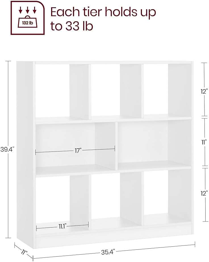 VASAGLE Bookcase, Bookshelf, Freestanding Storage Unit, 8 Open Compartments, Used Horizontally, Vertically, Upside Down, 11 x 35.4 x 39.4 Inches, for Living Room, Study, Office, Cloud White ULBC55WT - Image 3