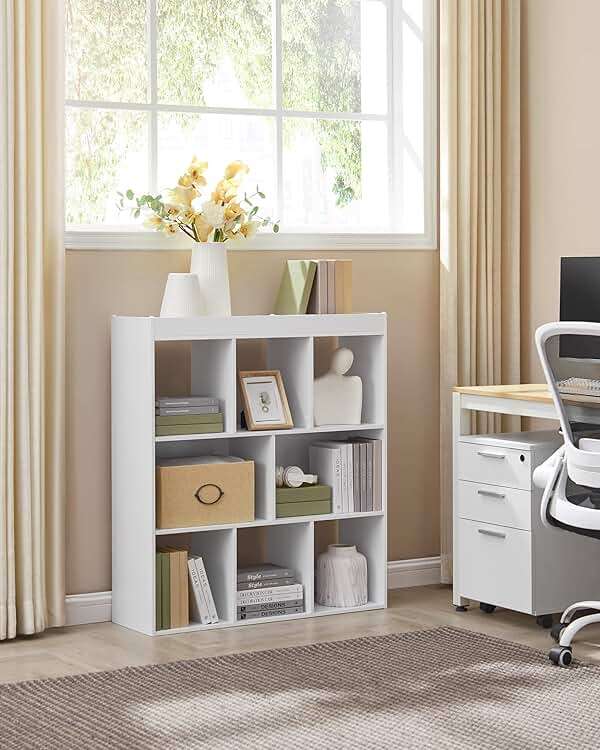 VASAGLE Bookcase, Bookshelf, Freestanding Storage Unit, 8 Open Compartments, Used Horizontally, Vertically, Upside Down, 11 x 35.4 x 39.4 Inches, for Living Room, Study, Office, Cloud White ULBC55WT - Image 4