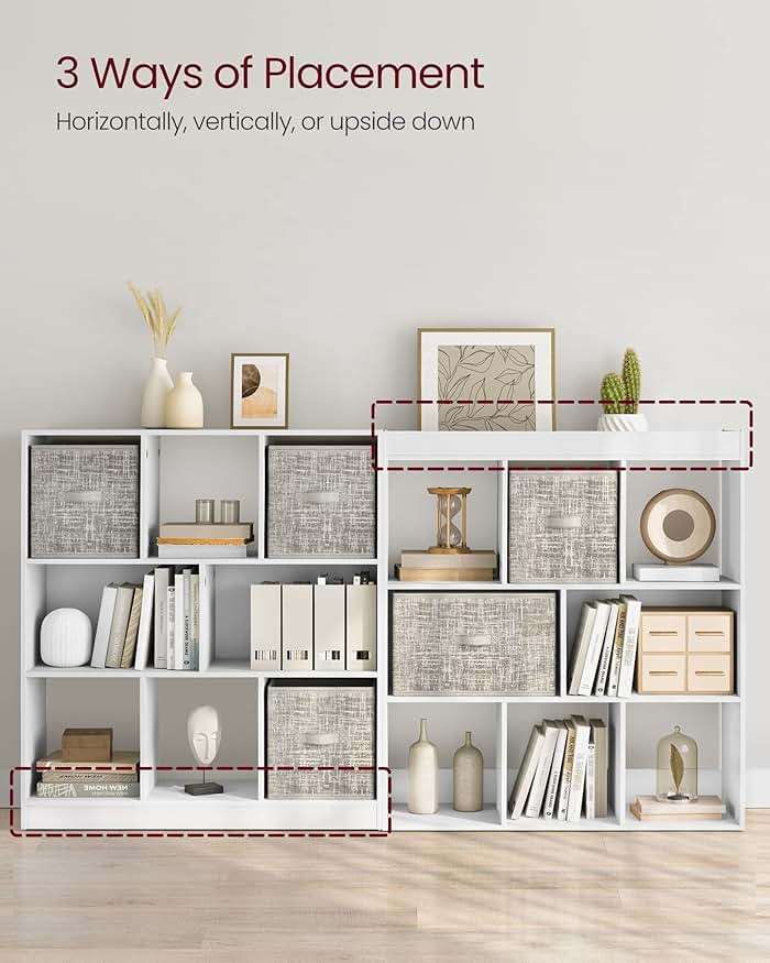 VASAGLE Bookcase, Bookshelf, Freestanding Storage Unit, 8 Open Compartments, Used Horizontally, Vertically, Upside Down, 11 x 35.4 x 39.4 Inches, for Living Room, Study, Office, Cloud White ULBC55WT - Image 5