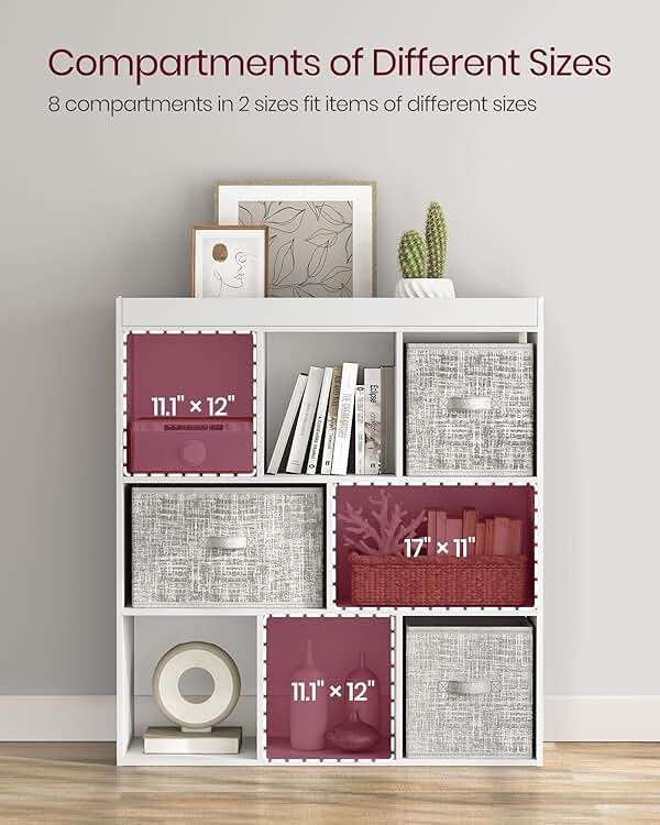 VASAGLE Bookcase, Bookshelf, Freestanding Storage Unit, 8 Open Compartments, Used Horizontally, Vertically, Upside Down, 11 x 35.4 x 39.4 Inches, for Living Room, Study, Office, Cloud White ULBC55WT - Image 7