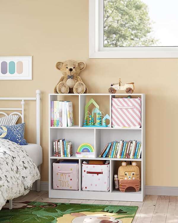 VASAGLE Bookcase, Bookshelf, Freestanding Storage Unit, 8 Open Compartments, Used Horizontally, Vertically, Upside Down, 11 x 35.4 x 39.4 Inches, for Living Room, Study, Office, Cloud White ULBC55WT - Image 9