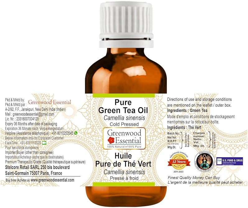 Greenwood Essential Green Tea Oil (Camellia sinensis) | Cold Pressed | Natural | Undiluted | For Diluting Essential Oils | For Skin & Massage | Men & Women | 30ml (1 oz) - Image 2
