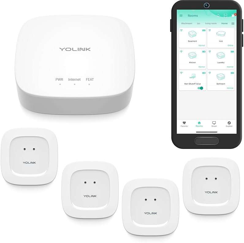 YoLink Water Leak Starter Kit: Hub + 4 Leak Sensor 1 (Silent), LoRa Long-Range, App/SMS/Email Alerts, D2D Offline Triggers, 2 AAA Up to 5-Year Battery, Compatible with Alexa/IFTTT/Home Assistant - Image 1