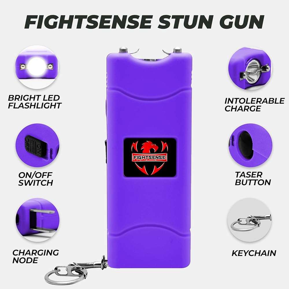 FIGHTSENSE Super Heavy Duty Keychain Stun Gun with Flashlight for Men and Women self Defense Device, Rechargeable Stun Gun, Nylon Holsters - Image 2
