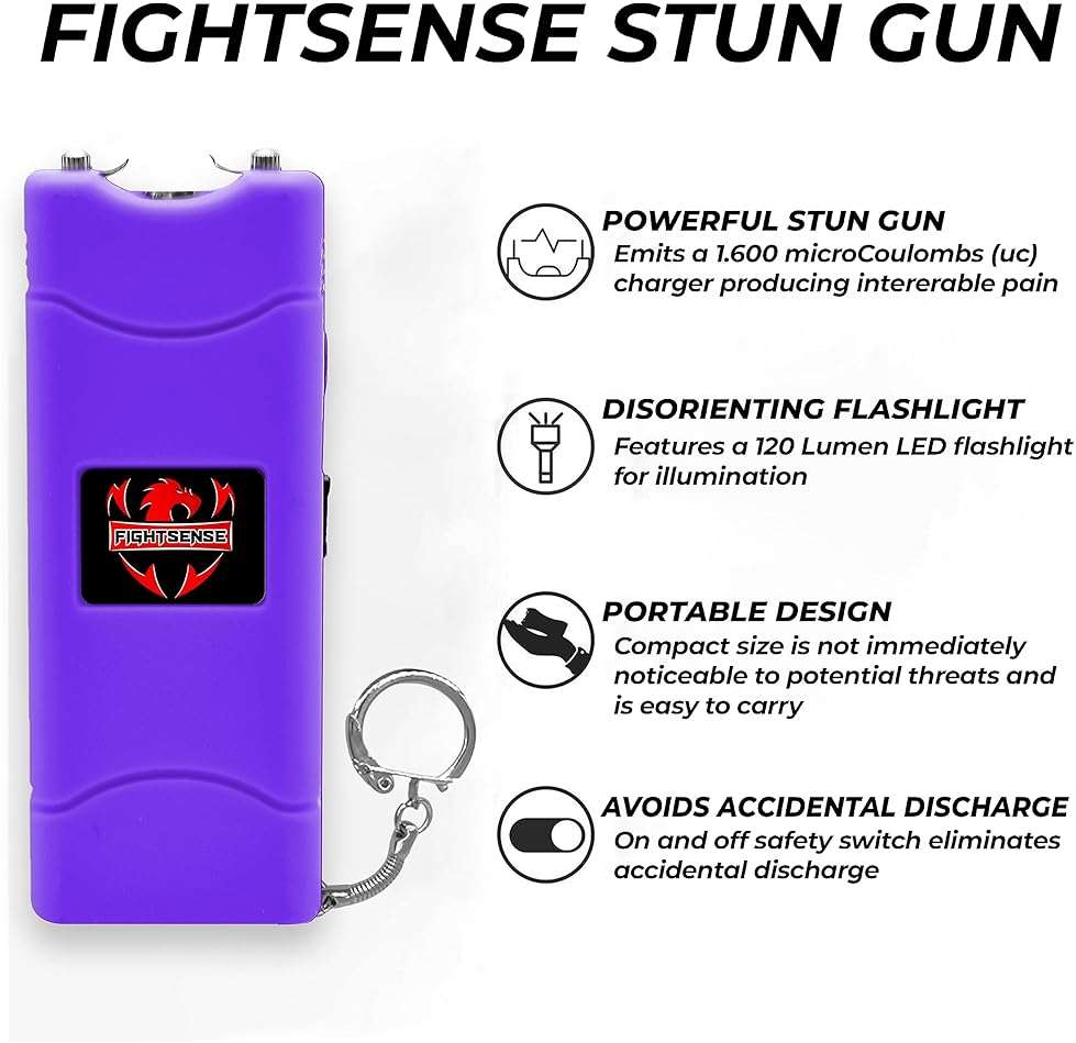 FIGHTSENSE Super Heavy Duty Keychain Stun Gun with Flashlight for Men and Women self Defense Device, Rechargeable Stun Gun, Nylon Holsters - Image 3