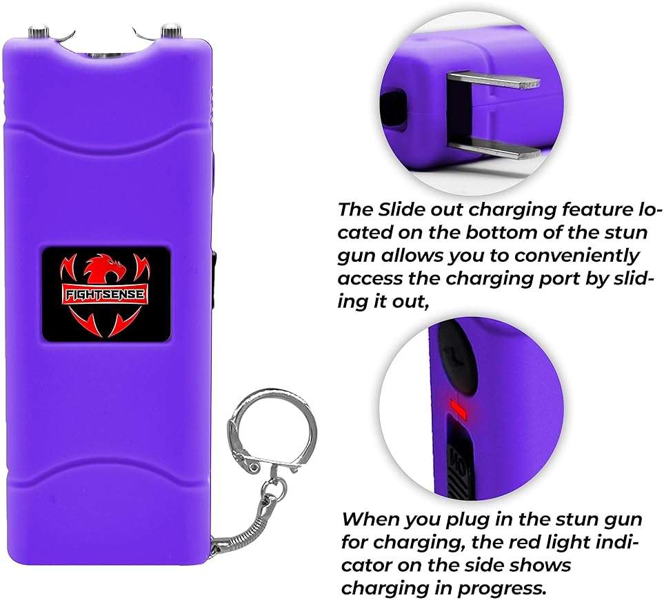 FIGHTSENSE Super Heavy Duty Keychain Stun Gun with Flashlight for Men and Women self Defense Device, Rechargeable Stun Gun, Nylon Holsters - Image 4