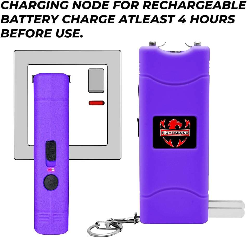 FIGHTSENSE Super Heavy Duty Keychain Stun Gun with Flashlight for Men and Women self Defense Device, Rechargeable Stun Gun, Nylon Holsters - Image 5