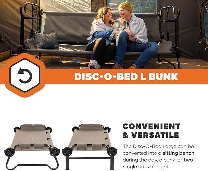 Disc-O-Bed Large Portable Bunk Camping Cots with Carry Bags - Heavy-Duty Indoor or Outdoor Sleeping System, Converts to Bench or Separate Beds, 500 lb Weight Capacity Per Cot - Image 5