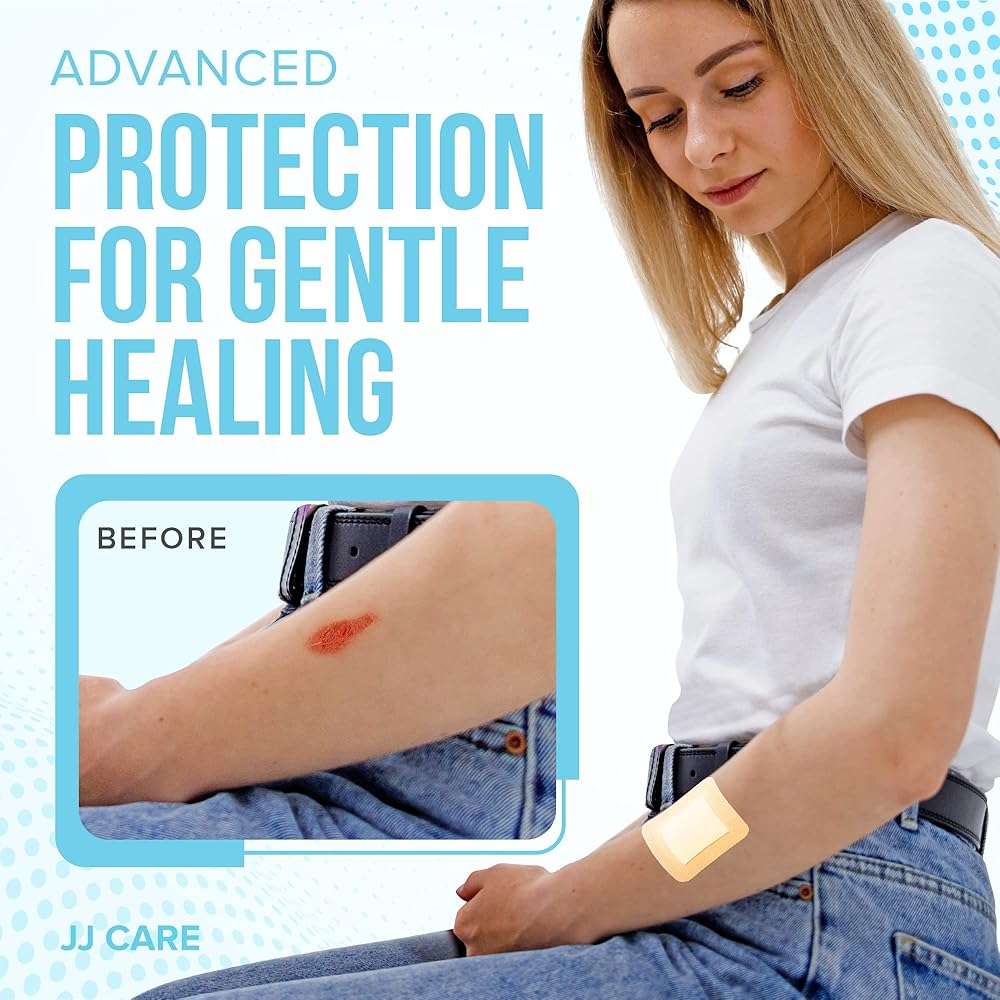 JJ CARE Silicone Foam Dressing 2x2 [Pack of 10], Silicone Bandages for Wounds, Waterproof Wound Dressing with Adhesive Border, Absorbent Bed Sore Bandages for Wound Care - Image 2