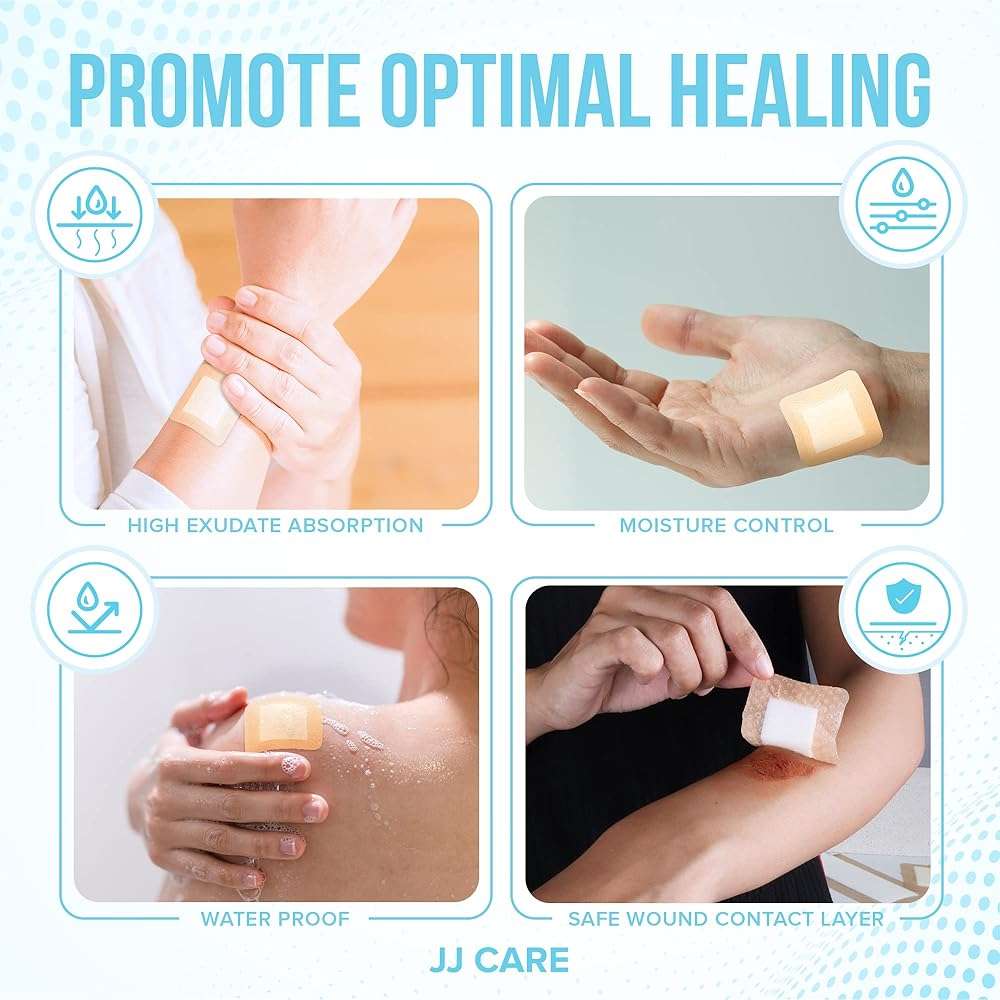 JJ CARE Silicone Foam Dressing 2x2 [Pack of 10], Silicone Bandages for Wounds, Waterproof Wound Dressing with Adhesive Border, Absorbent Bed Sore Bandages for Wound Care - Image 5