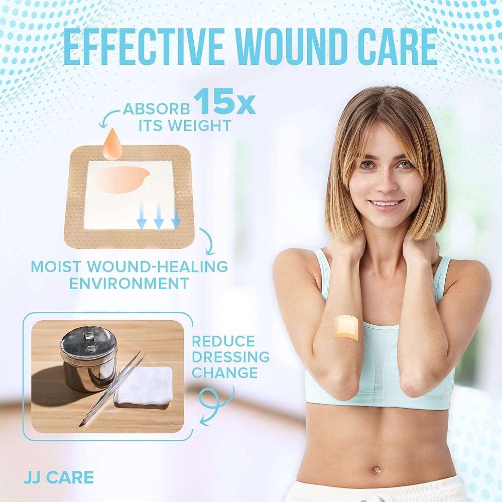 JJ CARE Silicone Foam Dressing 2x2 [Pack of 10], Silicone Bandages for Wounds, Waterproof Wound Dressing with Adhesive Border, Absorbent Bed Sore Bandages for Wound Care - Image 6