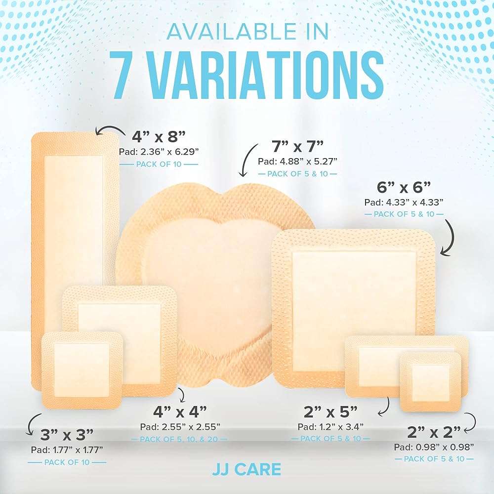 JJ CARE Silicone Foam Dressing 2x2 [Pack of 10], Silicone Bandages for Wounds, Waterproof Wound Dressing with Adhesive Border, Absorbent Bed Sore Bandages for Wound Care - Image 9