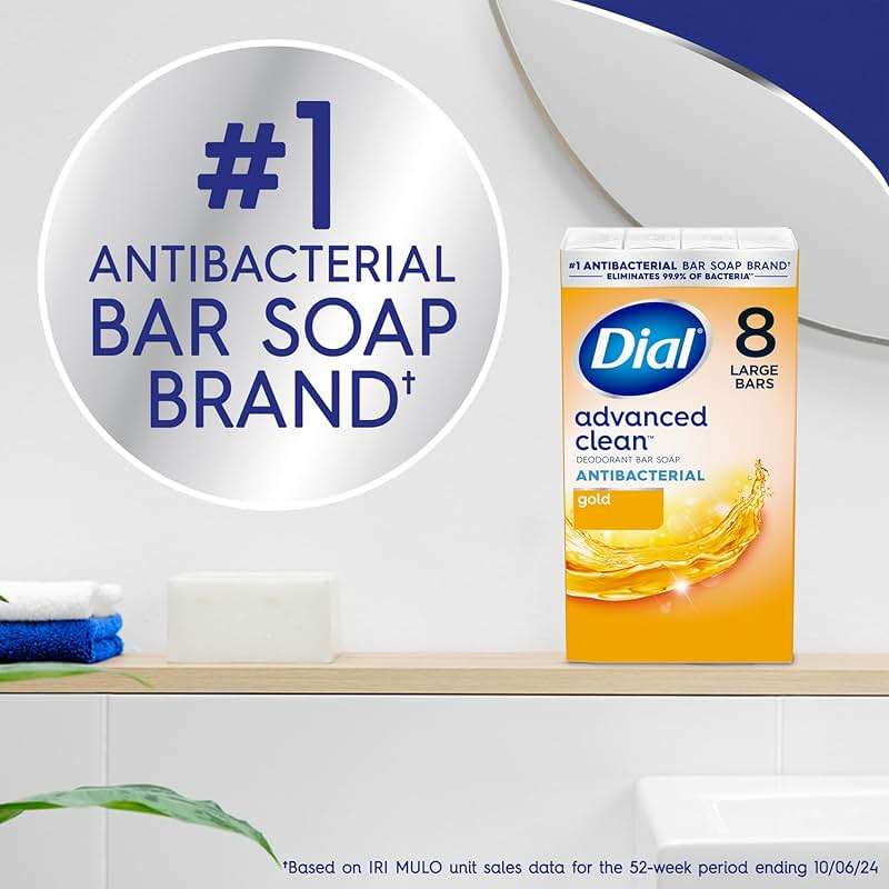 Dial Antibacterial Deodorant Bar Soap, Advanced Clean Gold, 4 Oz, 32 Bars, Round the Clock Odor Protection, Dermatologist Tested, With Clean Rinse Technology - Image 2