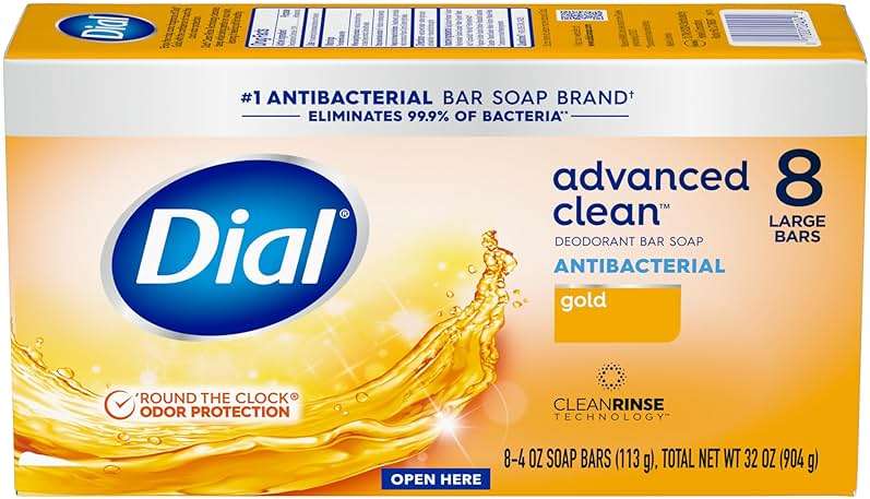 Dial Antibacterial Deodorant Bar Soap, Advanced Clean Gold, 4 Oz, 32 Bars, Round the Clock Odor Protection, Dermatologist Tested, With Clean Rinse Technology - Image 6