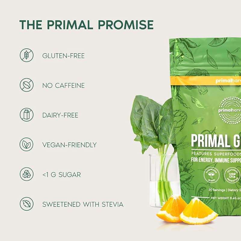 Primal Harvest Super Greens Powder, 30 Servings w/+50 Greens Superfood Chlorella, Probiotics, Green Tea, Wheatgrass, Kale, Turmeric for Energy,Primal Greens - Image 7